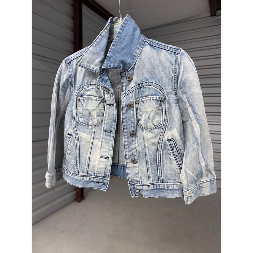 Blue Jam Vintage Light Wash Acid Wash Denim Trucker Jacket Distressed Cropped S - Picture 6 of 6
